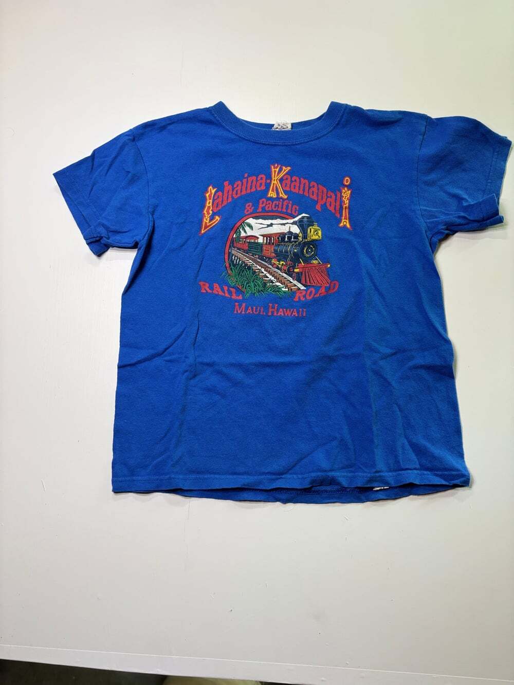Anvil Youth M Lahaina-Kaanapali Railroad Maui Hawaii T-Shirt Blue